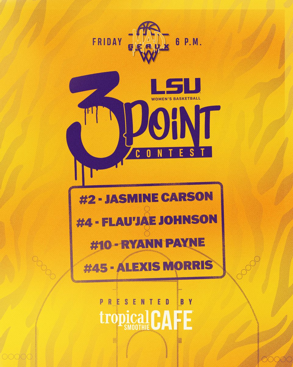 LSUwbkb's tweet photo. A lot of shots will be made at the Geaux Mad Three-Point Contest!

Who you got? https://t.co/KW7ZHw9AD5