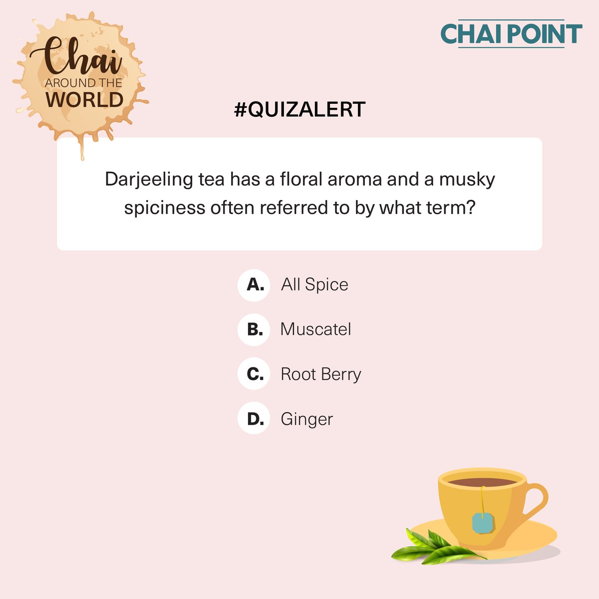 Chai_Point's tweet photo. Thursday quiz alert!🎉
Think you know the answer? Comment your guesses and tag your fellow Chai lovers to challenge them!😃
#QuizTime #quizchallenge #ContestAlert #Contest #contestalertindia #ContestIndia #ContestTwitter #quiz #thursdaymorning #thursdayvibes #ThursdayThoughts https://t.co/oFEW7CvbBM
