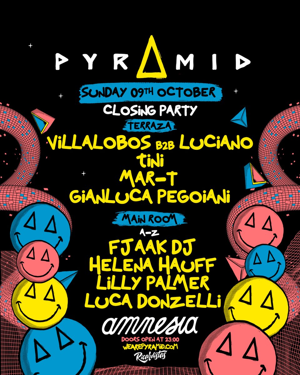 Amnesia_Ibiza's tweet photo. Last chance to get lost in @pyramidibiza’s dimension this Sunday, October 9th. From 11 PM, a crowd of amazing artist will take you on a musical trip🔺🔥
Set times coming soon ☝🏼

🎟️https://t.co/onVxEcDPxY

#amnesiaibiza #pyramidibiza #wearepyramid #ibiza2022 #ibiza https://t.co/7YM8xSNwYV
