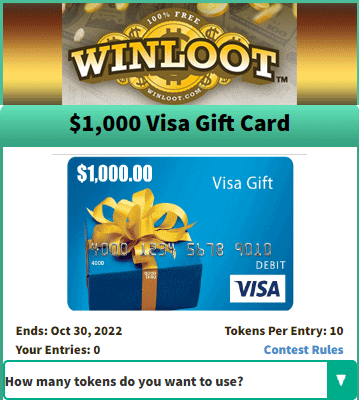 Winloot's tweet photo. 🎁
The next $1,000 Visa Gift Card Token Prize #Giveaway ends October 30th! Get your chance to #win!
👇
Enter your Winloot Tokens: https://t.co/uSCBwBvJ8y https://t.co/ps360tDt0b