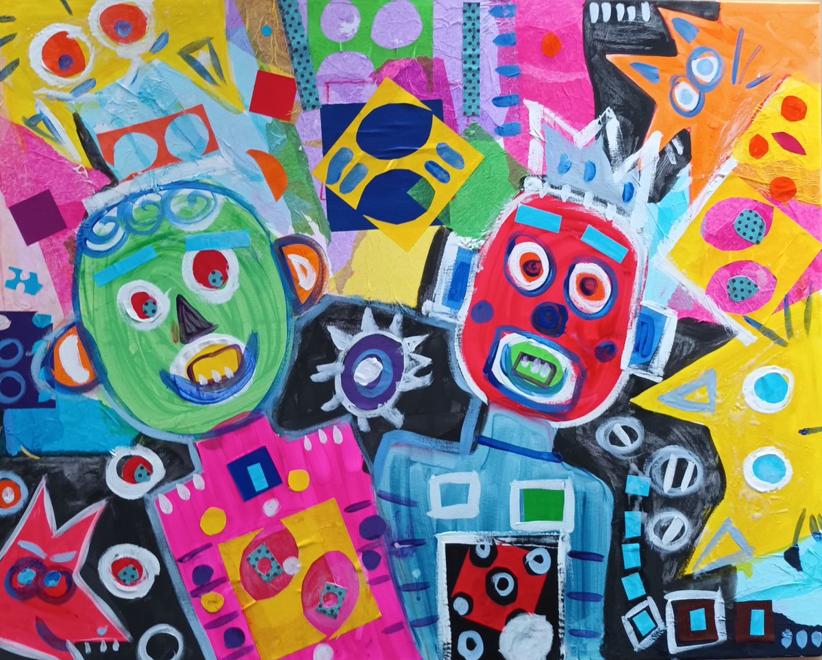 moe_rocksmoore's tweet photo. Buddies by Class Fetlar☆ @IsobelMair #colourways #brightdays @EastRenCouncil @EastRenEPS @Creative_Ren @waspsstudios #buddies #art https://t.co/eI3SvU07BA