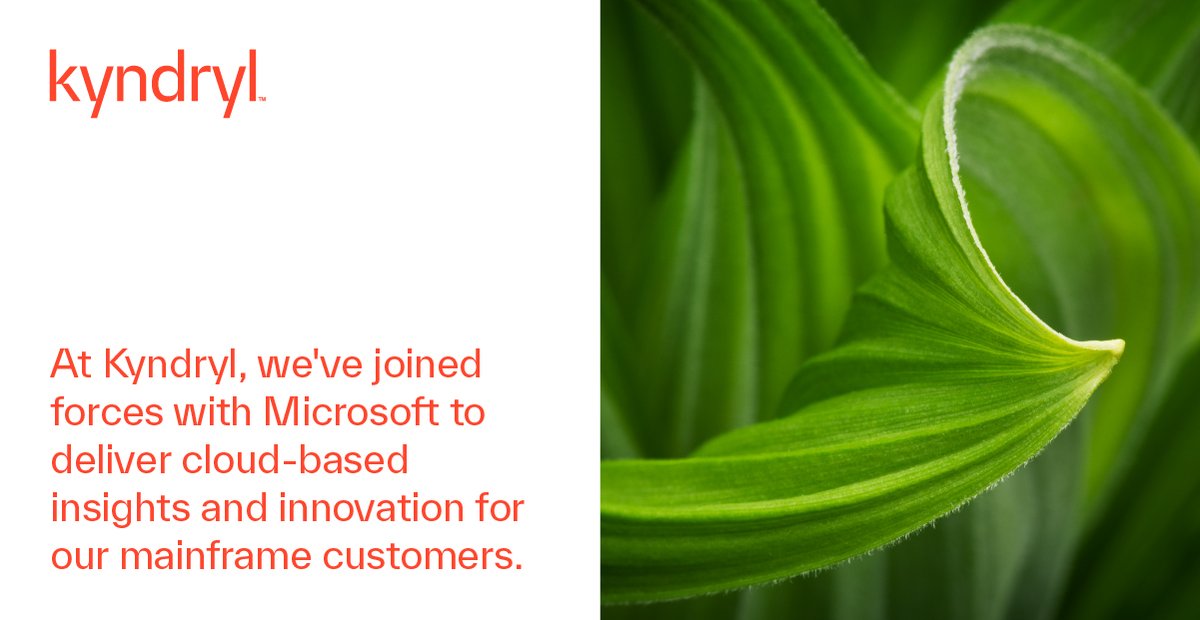Kyndryl's tweet photo. Kyndryl and @Microsoft join forces to create a solution that connects mainframe data with #Azure cloud environments, providing a new powerful data source for customer application modernization.

Read more: https://t.co/4BQNUZofO7

#TheHeartofProgress #MSIgnite https://t.co/6mPVQCZjOG