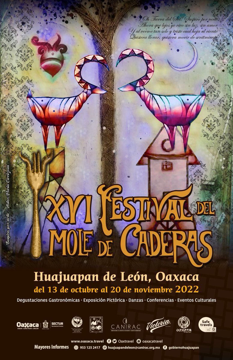 XVI Festival del Mole de Caderas, del 13 de octubre al 20 de noviembre de 2022, #Huajuapan de León, #Oaxaca.
 #TwitterOax #México #Turismo <a href="/TeInvitoaOaxaca/">Te Invito a Oaxaca</a> #OaxacaLoTieneTodo