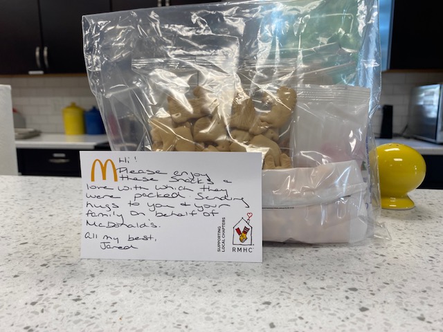 Thank you to McDonald's and its employees for bringing  snacks and kind messages to our families. This small act of kindness means the world to our families!
