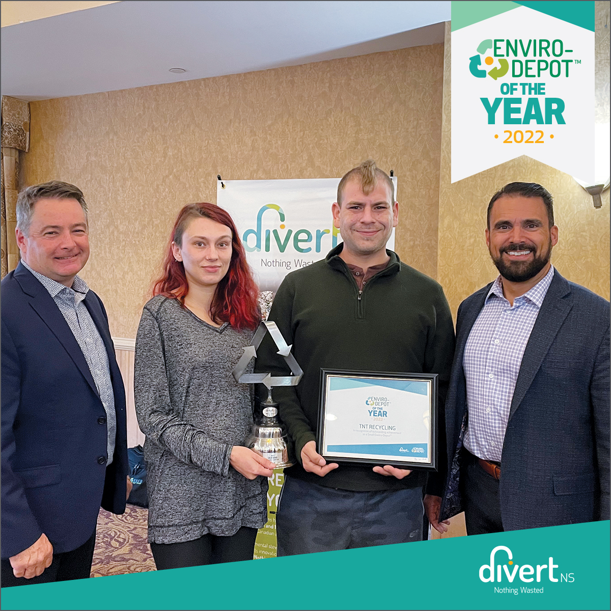 Divert NS is proud to celebrate this year’s 2022 Small Depot of the Year Award winner, TNT Recycling! Thank you for going the extra mile to make recycling a positive experience for everyone.