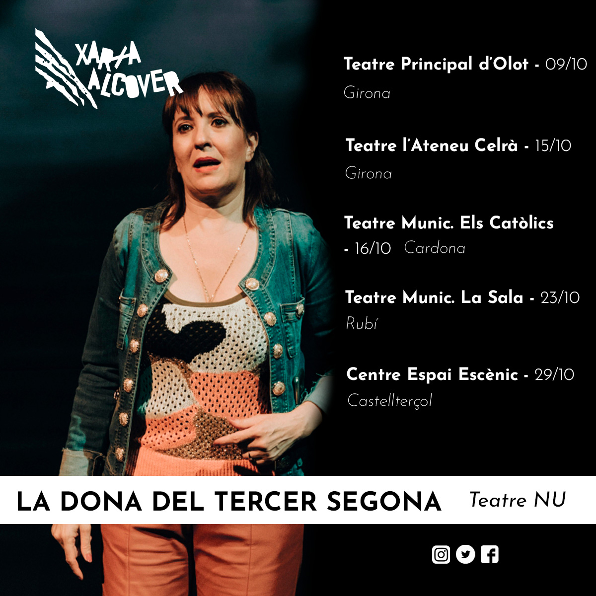 🎭LA DONA DEL TERCER SEGONA de <a href="/TeatreNu/">Teatre Nu</a> també té molts espectacles programats per a aquest mes.

♦La dona del tercer segona és un monòleg. Una dona parla als seus veïns, i els demana un favor, un favor incòmode, un favor difícil de concedir. 😯

#xarxaalcover #teatreencatala
