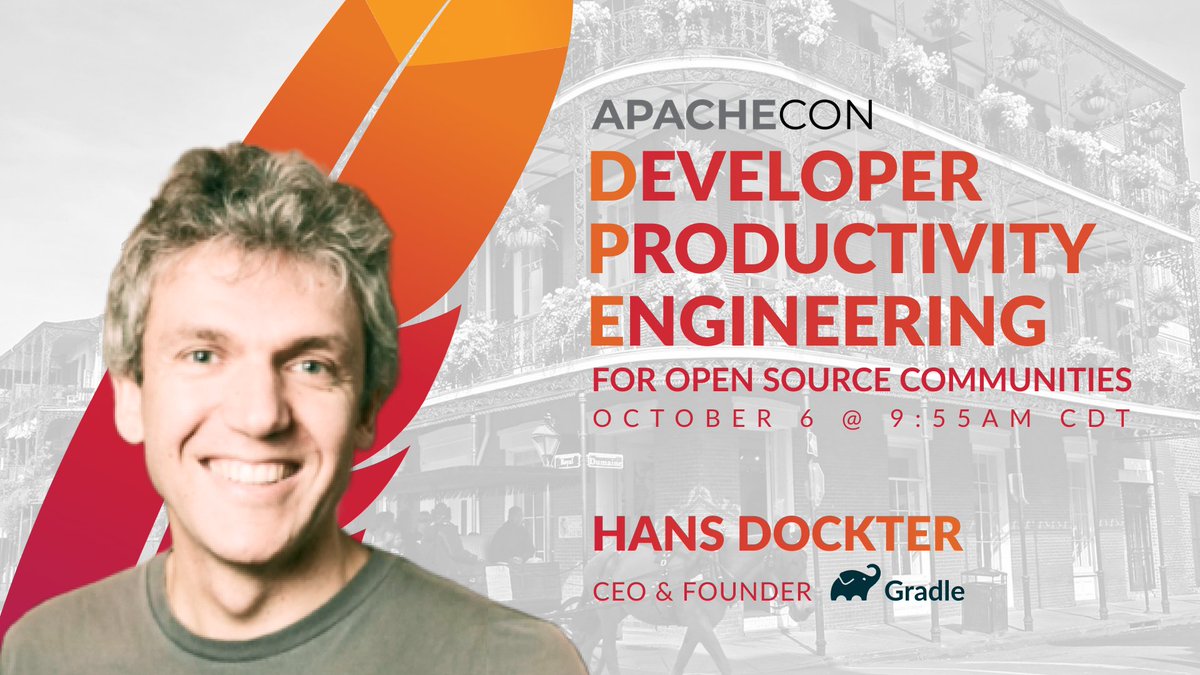 Today @ApacheCon: See #Gradle's CEO @hans_d give the keynote on the main stage at 9:55 a.m. CDT. He will be discussing #DeveloperProductivityEngineering for Open Source Communities 🤖