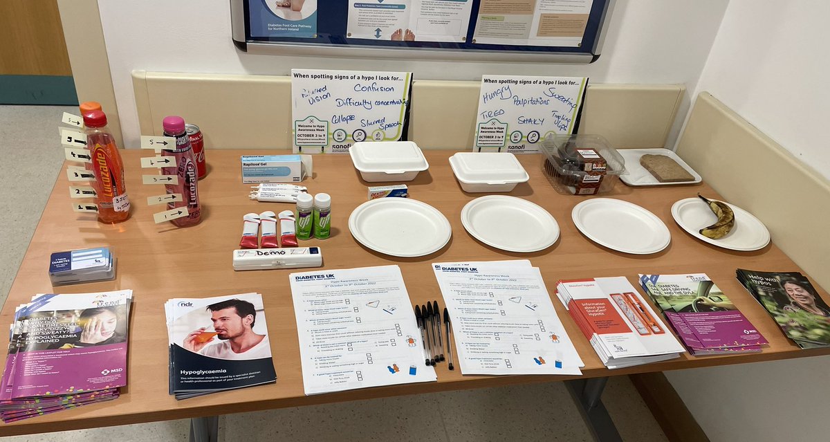 phillzecevic's tweet photo. @setrust Great to see the diabetes team engaging in #HypoAwarenessWeek  across the trust. 
Today in the Ulster hospital diabetes hub there is a stand and quiz for our patients. Helping people living with diabetes learn the symptoms, spot the signs &amp; know the treatments for hypoglycaemia. https://t.co/GQNPkxgWt6