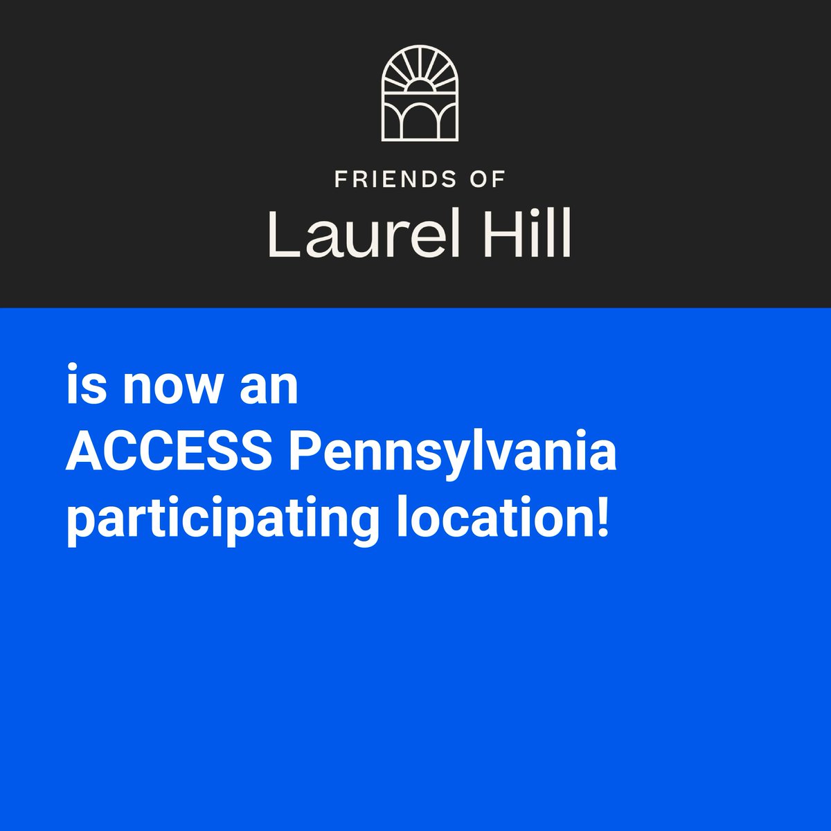 Friends of Laurel Hill ( <a href="/folaurelhill/">Friends of Laurel Hill</a> ) is now an ACCESS Participating location!
 
For more information visit laurelhillphl.com

#ArtReachAccess #ArtReachPhilly