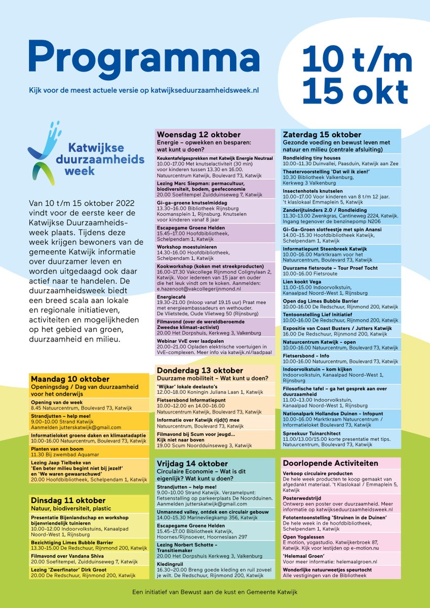 #Katwijkseduurzaamheidsweek🌿Ook wij zijn van de partij! Op za 15-10 kan je ons vinden bij <a href="/NatuurKatwijk/">NatuurcentrumKatwijk</a>. We delen inheemse planten uit voor jouw #groenetuin. Ook heb je kans een plantenpakket te winnen en geeft een tuinarchitect tips en tricks.
Zien we je daar?