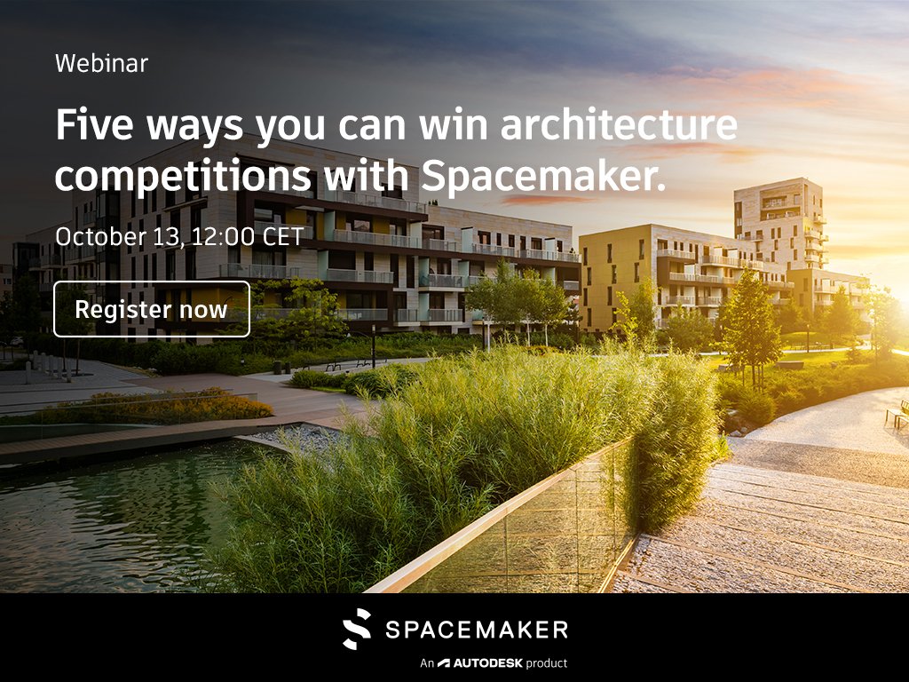🔊 Want to learn FIVE ways you can win your architecture competitions with Spacemaker? Our live webinars are back this fall!

Places are limited, so make sure to save your spot today! Registration is available here: lnkd.in/e4USWKn6

See you there! 👋

#Webinar #Spacemaker