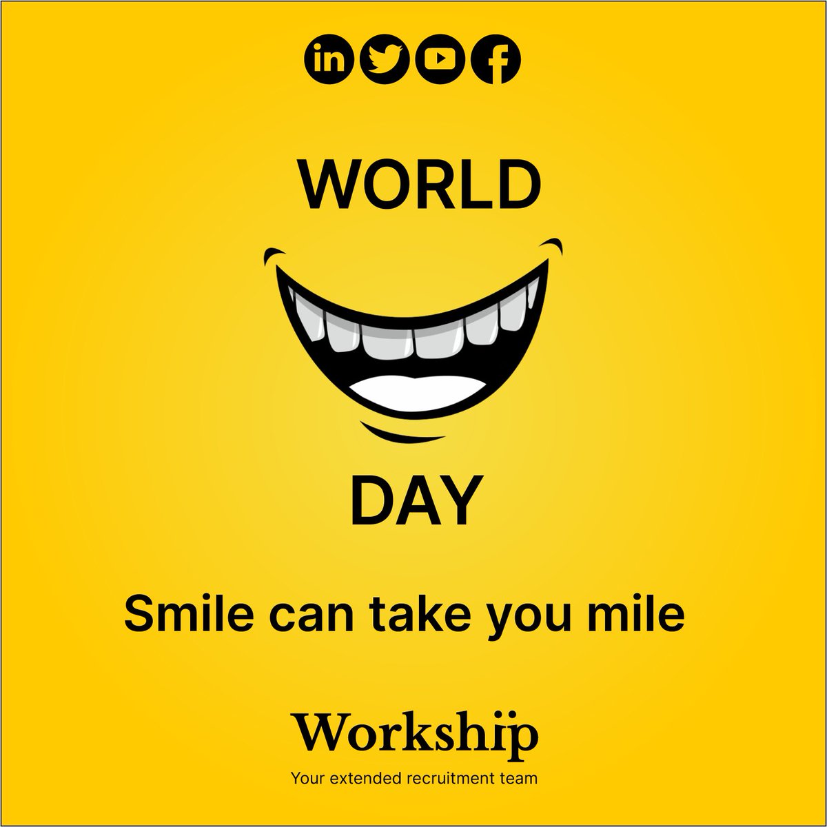 Workship_India's tweet photo. Conquer the extra mile with smile 😁!

😀😆😂😜😝🤪😛

#WorldSmileDay2022 #smile #WorldSmileDay https://t.co/WJVH06Pegz