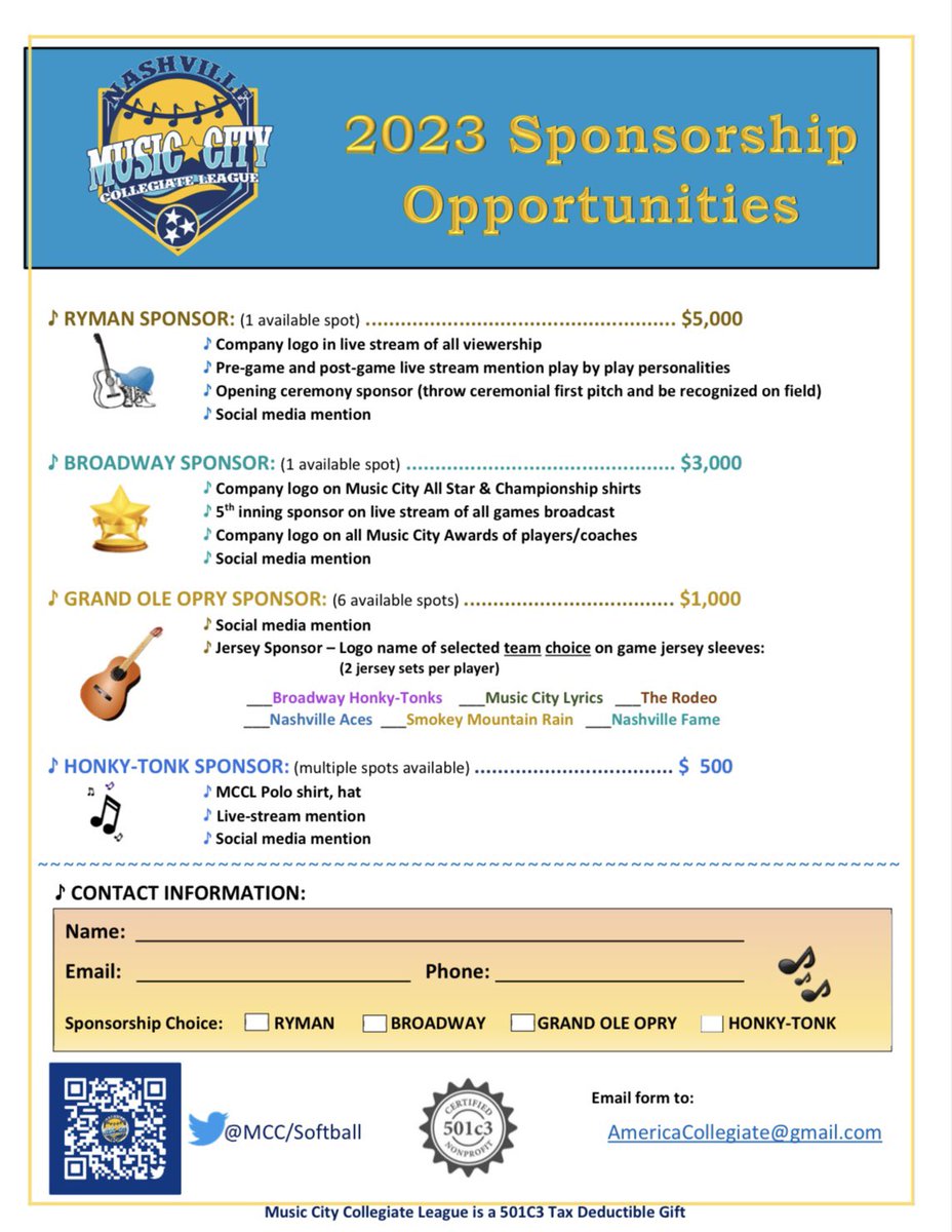 Scenic City Collegiate League (@scclsoftball) on Twitter photo NASHVILLE, TENNESSEE: Are your ready for summer collegiate softball, coming 6/13-7/15, 2023?!
6 collegiate teams coming to compete in the Music City Collegiate League! 🎸🎶✨
<a href="/visitmusiccity/">Nashville Tennessee</a> <a href="/NashvilleSports/">Nashville Sports Council</a> <a href="/NashvilleScene/">Nashville Scene</a> <a href="/NickColeSports/">Nick Cole</a> <a href="/SportsNashville/">SportsNashville</a> <a href="/ttaylor_edwards/">Taylor Ann Edwards</a> NASHVILLE, TENNESSEE: Are your ready for summer collegiate softball, coming 6/13-7/15, 2023?!
6 collegiate teams coming to compete in the Music City Collegiate League! 🎸🎶✨
<a href="/visitmusiccity/">Nashville Tennessee</a> <a href="/NashvilleSports/">Nashville Sports Council</a> <a href="/NashvilleScene/">Nashville Scene</a> <a href="/NickColeSports/">Nick Cole</a> <a href="/SportsNashville/">SportsNashville</a> <a href="/ttaylor_edwards/">Taylor Ann Edwards</a>