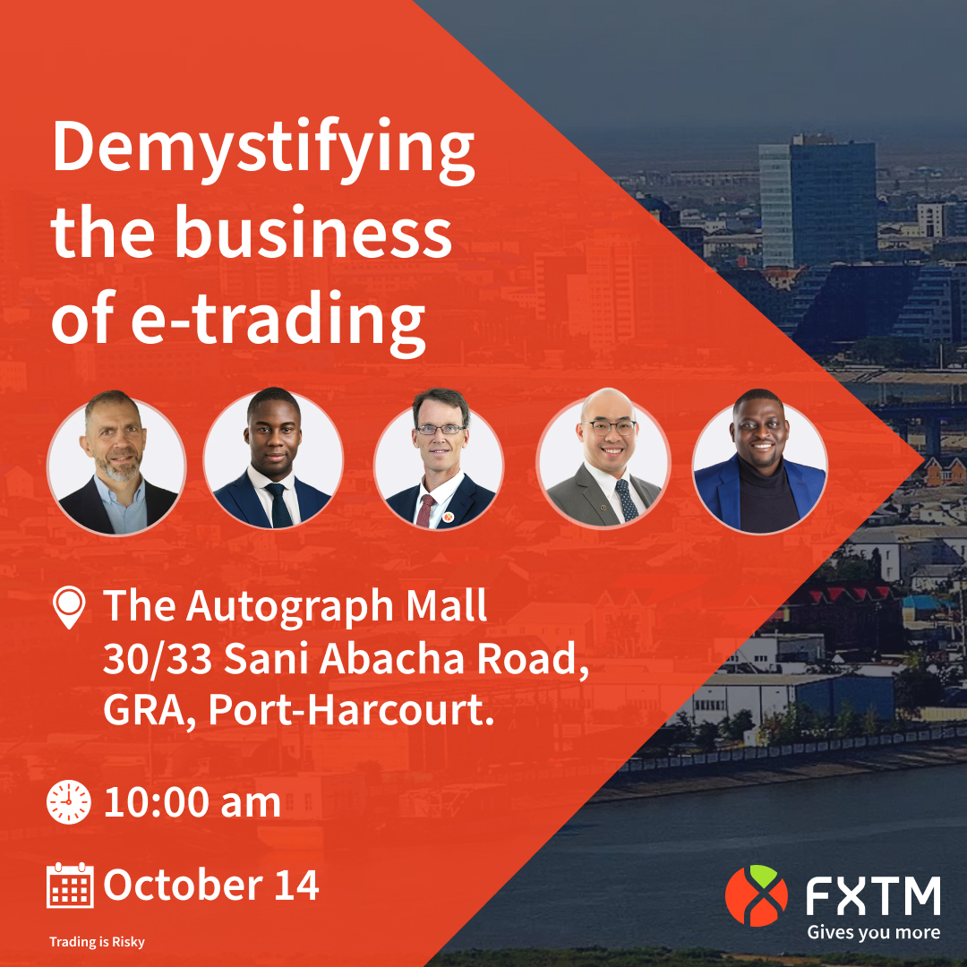 fxtmglobal's tweet photo. 📢 Calling all traders in Port Harcourt 📢⁣
We are organising a very special event hosted by our market analysis team, who will help you to demystify the business of e-trading!

#PortHarcourt #Nigeria #FXTMNigeria #LearnForex #ForexEducation #ForexSummit #TradingTraining #FXTM https://t.co/Esu8c2xkWB