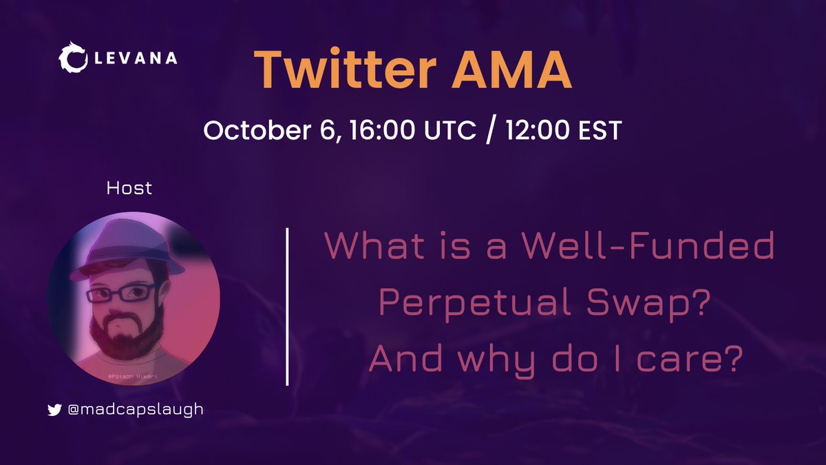 Levana Perps (@levana_protocol) on Twitter photo What is a Well-Funded Perpetual Swap and why do I care?
Join our Twitter AMA with <a href="/madcapslaugh/">Jonathan Caras</a> for some answers.
September 6, 16:00 UTC | 12:00 EST (That's in 2 hours)
Here: bit.ly/LevanaTwitterA…
#cryptotrading $ATOM $JUNO #Cosmos #RealYield #Perpswap #trading #crypto What is a Well-Funded Perpetual Swap and why do I care?
Join our Twitter AMA with <a href="/madcapslaugh/">Jonathan Caras</a> for some answers.
September 6, 16:00 UTC | 12:00 EST (That's in 2 hours)
Here: bit.ly/LevanaTwitterA…
#cryptotrading $ATOM $JUNO #Cosmos #RealYield #Perpswap #trading #crypto