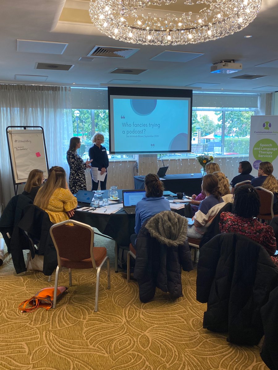 saul_naomi's tweet photo. Final presentation of the day! Huge thanks to @BrainySLT for talking to us about their exciting podcast! Thanks Helen &amp; Jan! #sltkeeptalking
#slt #Speechandlanguage #speechandlanguagetherapy #communitytherapy #communicationrehab #rehabilitation #braininjury #complexneeds https://t.co/BCmQPzll9E
