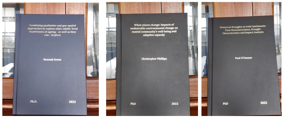 Maynoothgeog's tweet photo. Good things come in threes!  Today we are delighted to be adding 3 fantastic theses to the cabinet.  Congratulations to @Hannah_Grove, @ChrisPhllips &amp; @Pk_oconnor and their supervisors!  Now we can look forward to your graduation in November. https://t.co/OmbxpFBhih
