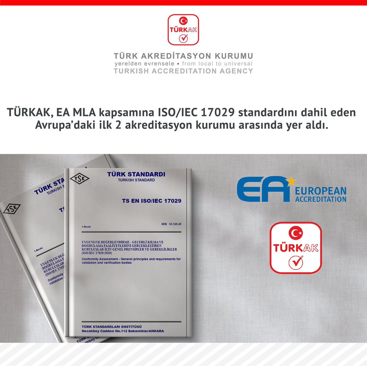 📌 TÜRKAK, EA MLA kapsamına ISO/IEC 17029 standardını dahil eden Avrupa’daki ilk 2 akreditasyon kurumu arasında yer aldı. 🔻 turkak.org.tr/haberler/turka…