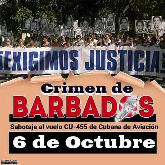 El dolor sigue multiplicándose cada año al recordar a las víctimas del crímen de Barbados; hecho terrorista y del odio a Cuba.

#TenemosMemoria , 🇨🇺#Cuba pueblo enérgico y viril, sigue llorando a sus hijos.