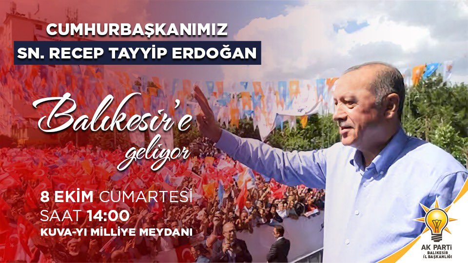Cumhurbaşkanımız Sayın Recep Tayyip Erdoğan Toplu Açılış Töreni için Kuva-yı Milliye şehri Balıkesir'e geliyor. <a href="/RTErdogan/">Recep Tayyip Erdoğan</a>