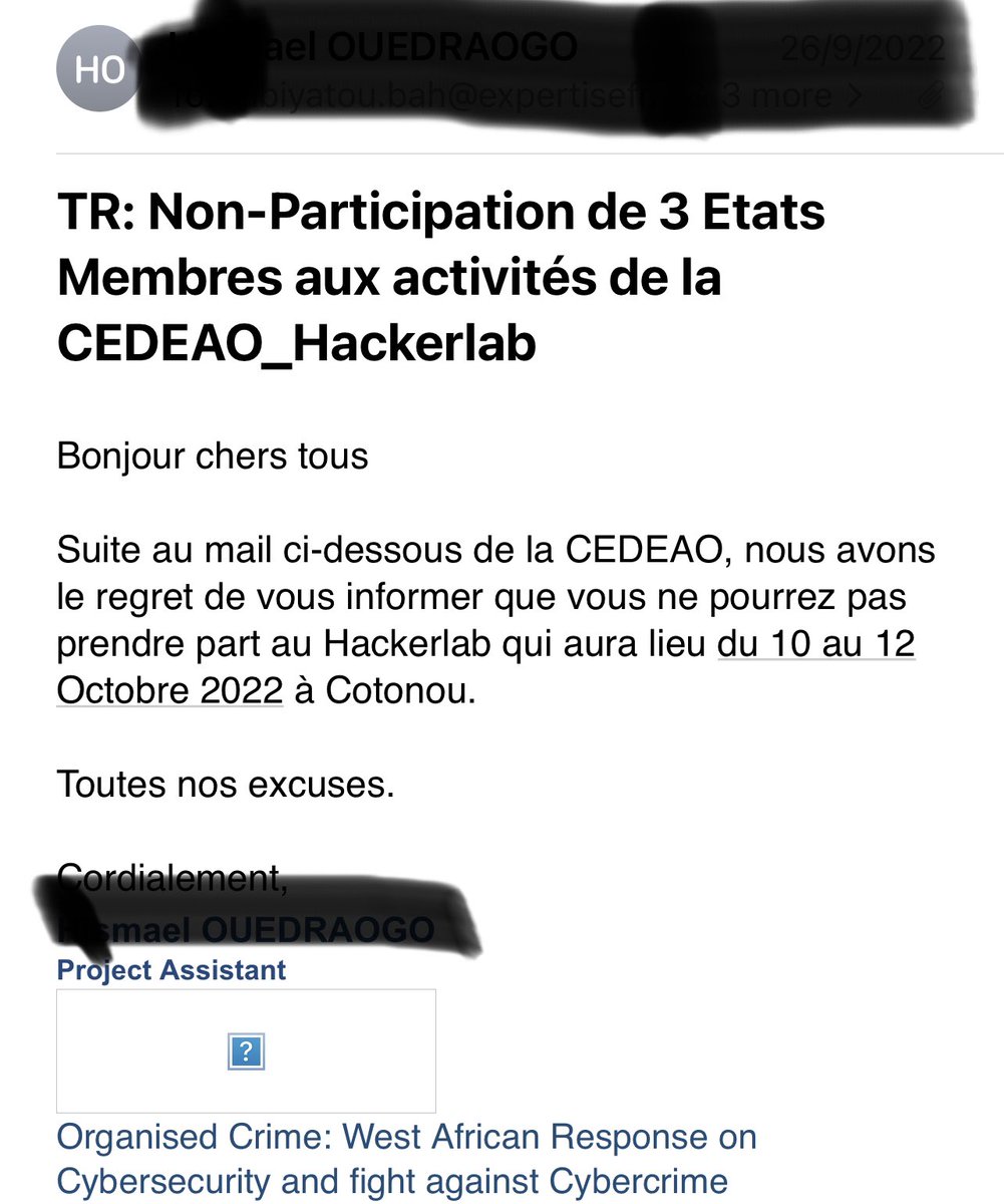 Le Mali à été retiré de la compétition hackerlab après les phases de qualification, qui est organisé par La CEDEAO et le <a href="/bjCSIRT/">bjCSIRT</a>, une compétition de cybersécurité de type CTF. Cette compétition est destiné à toute personne originaires d'un pays de la CEDEAO ou de la Mauritanie.