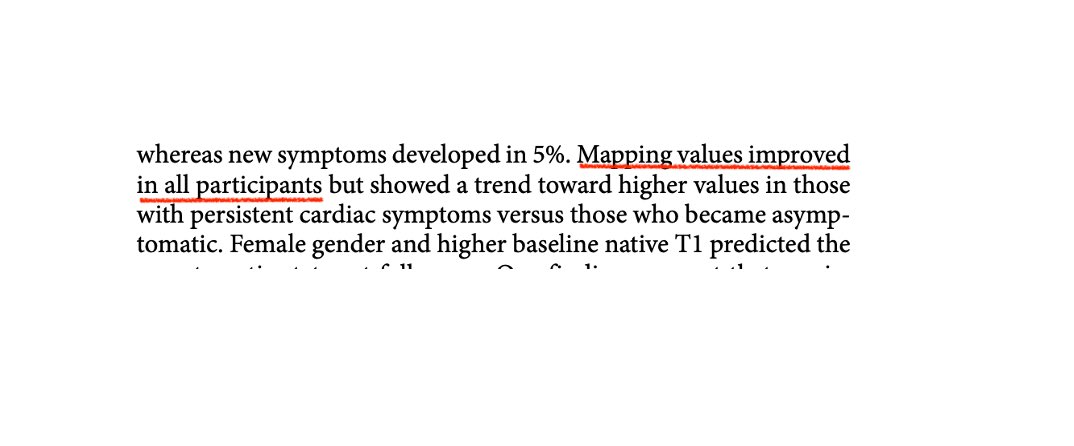 drgrahamcole's tweet photo. @dr_benoy_n_shah @venkmurthy @RogueRad @vass_vassiliou @HEARTinMagnet @sado_dan OK and whilst we’re at it: this is a remarkable statement in the discussion.  346 patients with T1 and T2 mapping values (which of course have some noise) that improved in EVERY participant? https://t.co/TXZ2HwZAs8
