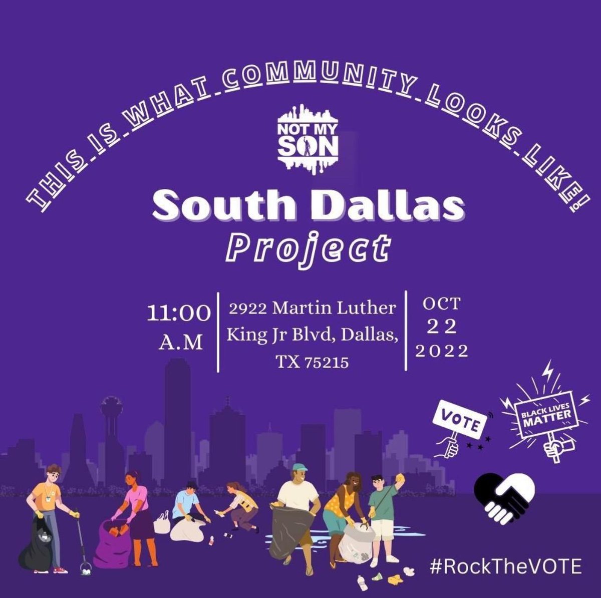 NotMySonDFW's tweet photo. South Dallas Cleaning Project is coming up and we want you in attendance. Taking care of our community is a big piece of fighting for environmental racism in our community. Sign up Today; visit https://t.co/6abDnjz6LM.
#purpletide #commuityproject #NotMySonDFW #Change https://t.co/Izg23cz4o9