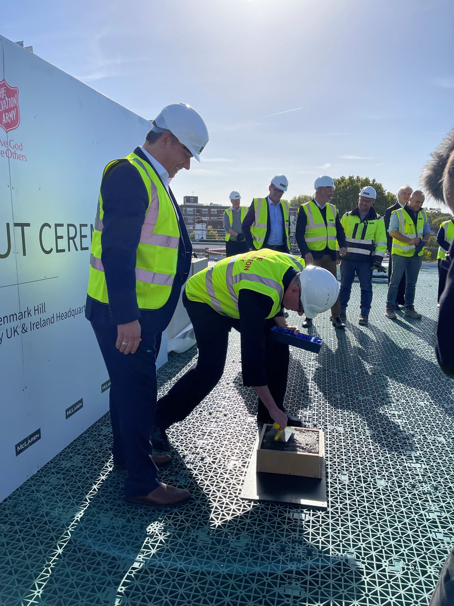tatehindle's tweet photo. Beautiful weather today in Denmark Hill for the Topping Out Ceremony of the New Territorial Headquarters for the @salvationarmyuk  An exciting time for an exciting project with @MCLGroupPLC  @LlpRandall  @Davies_Maguire &amp; many others. https://t.co/BIsVyNsC64
