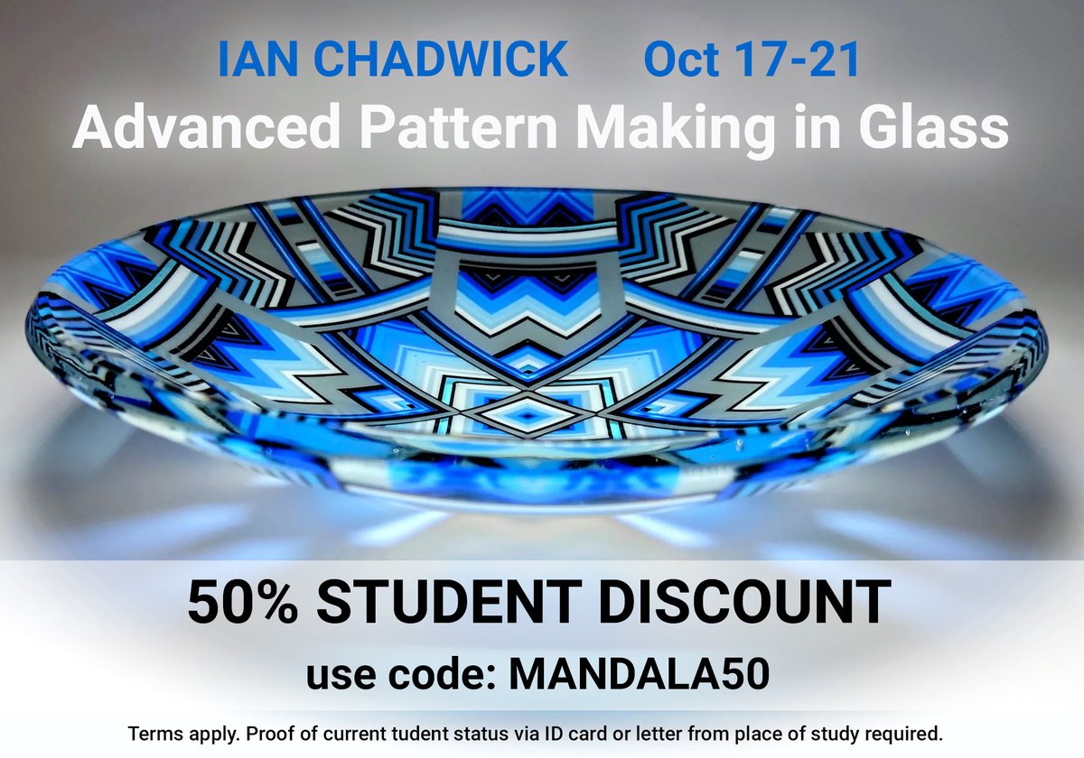 2 places on our upcoming Ian Chadwick course are available to students at HALF PRICE! spread the word.. 
#fusedglass #glassmandala #glasscourses #stainedglass
 theglasshub.com/course/masterc…