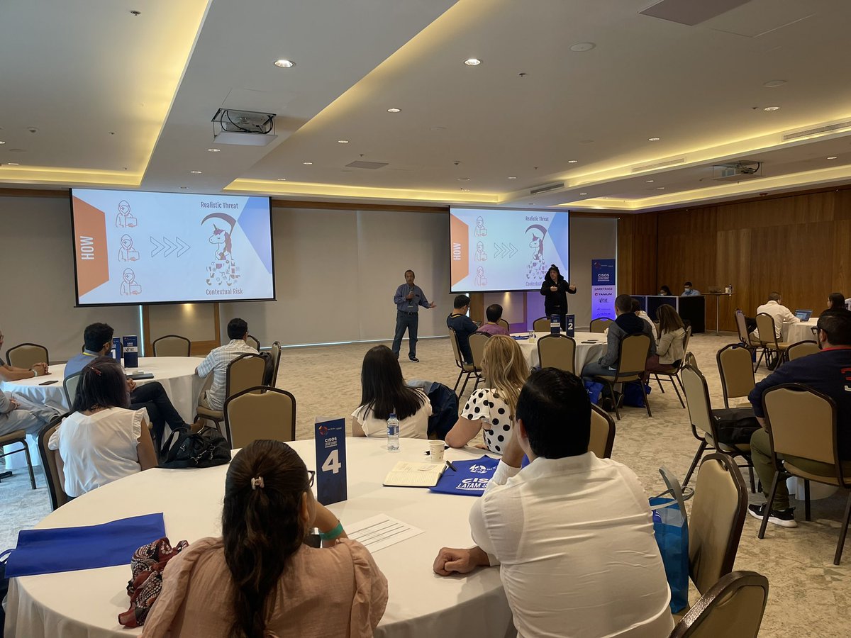 LawyerLiz's tweet photo. 🦄Magic: Kicking off the second day of a packed house at @Tactical3dge #CISOSummit #LATAM with @brysonbort &amp; @scythe_io https://t.co/sN4oNzagyG