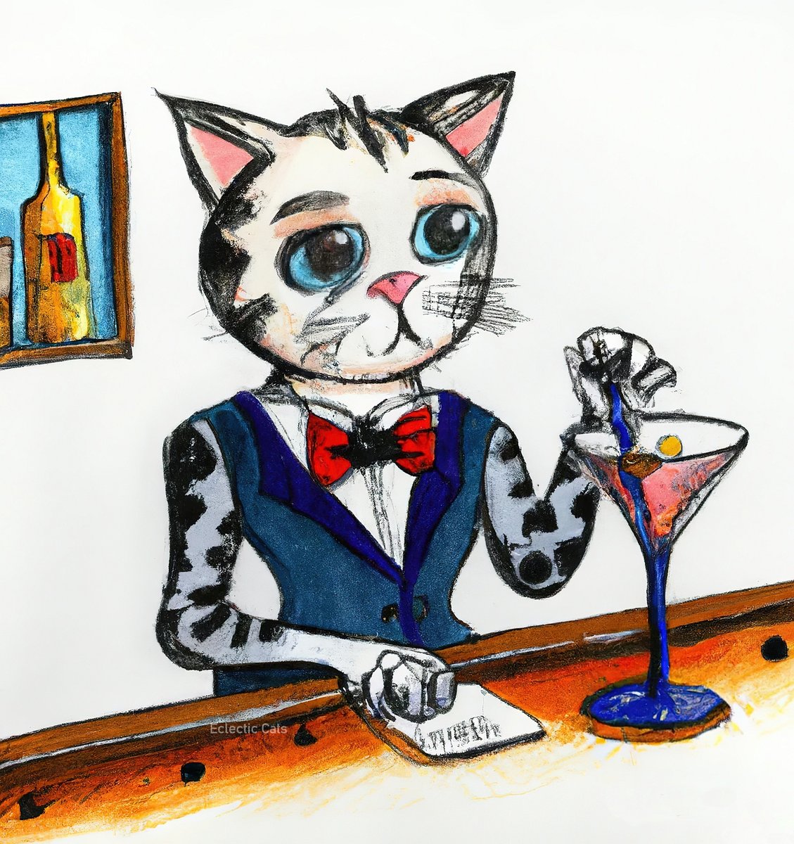Eclectic_Cats's tweet photo. The Duchess Bar is famous for their martinis.

Available as print:
https://t.co/HVWT7vbWG9

#NFT: https://t.co/WuME1I9cZO #30 

#catart #catartist #aigeneratedart #dalle #catnft #polygonnft #catprint #catgift #bartendergift #barart #boozeart #catillustrations https://t.co/ntnSOuRePW
