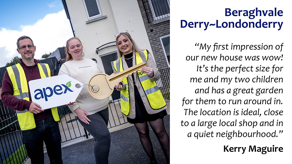 🔑 Last week, we completed the last batch of handovers at Beraghvale in #Derry #Londonderry, with 261 homes provided in total since July 2020.

Kerry Maguire and her two children were one of the families receiving the keys to their brand new home. Here's what Kerry had to say!