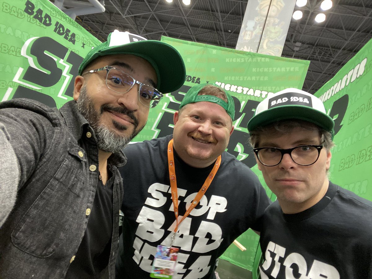 dinesh_s's tweet photo. Debuting the @Kickstarter green BAD IDEA hats at #NYCC! https://t.co/gpputP9g3x