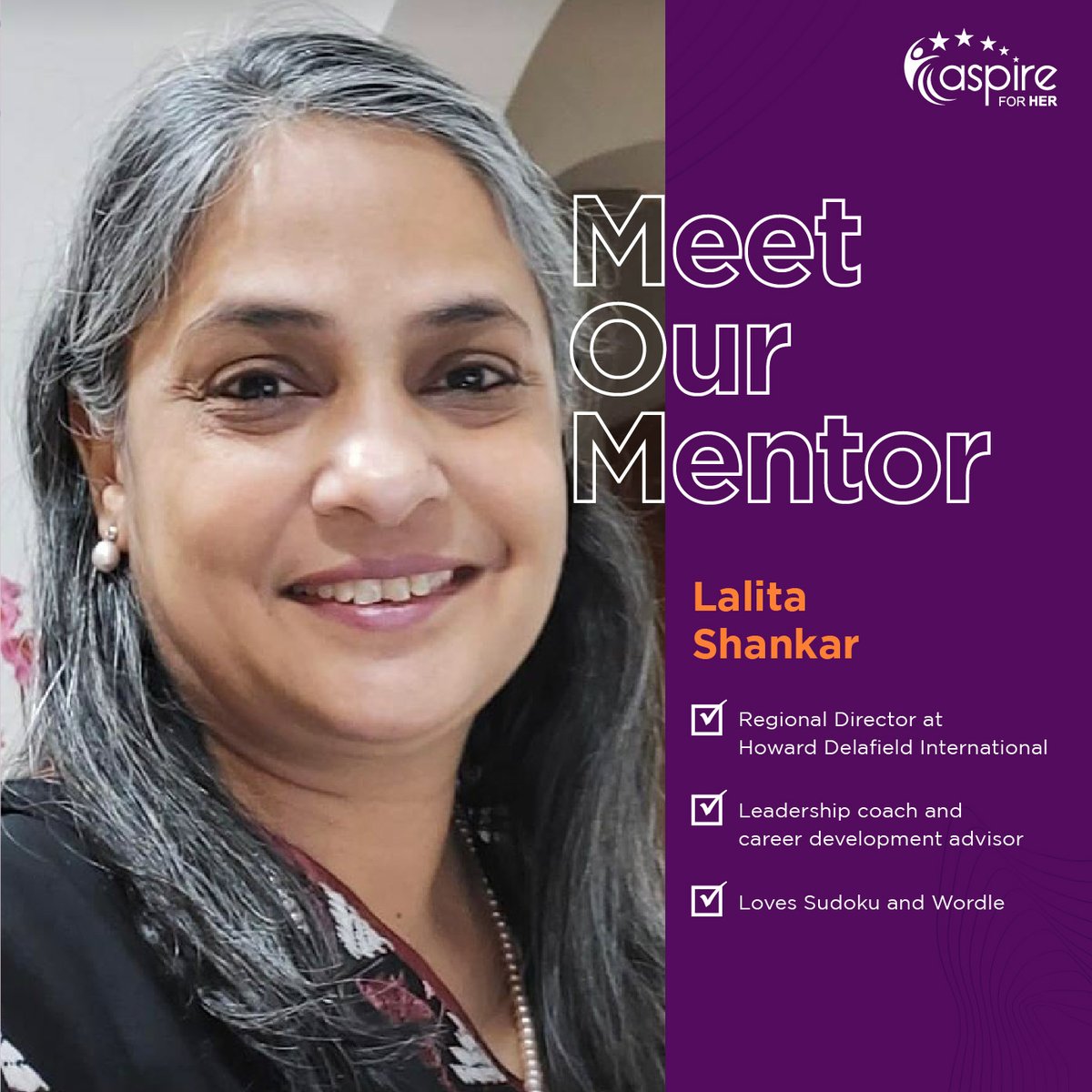 her_aspire's tweet photo. When you're aiming for a new job, promotion or are building a business, it helps to have an experienced leader to guide you. That’s just what our mentor Lalita Shankar is here for.
Contact her through our ‘Mentors’ page.
For #AFHMembersOnly! Join our community: https://t.co/Pi0Cq1qQva