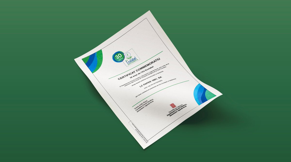 🥂 Aquest any es celebra el 30è aniversari de l'#EUEcolabel, una certificació europea que ajuda als consumidors a identificar productes sostenibles. LC Paper va ser una de les dues primeres fàbriques de paper europees a obtenir-la l'any 1999, juntament amb Continental Paper (IT)