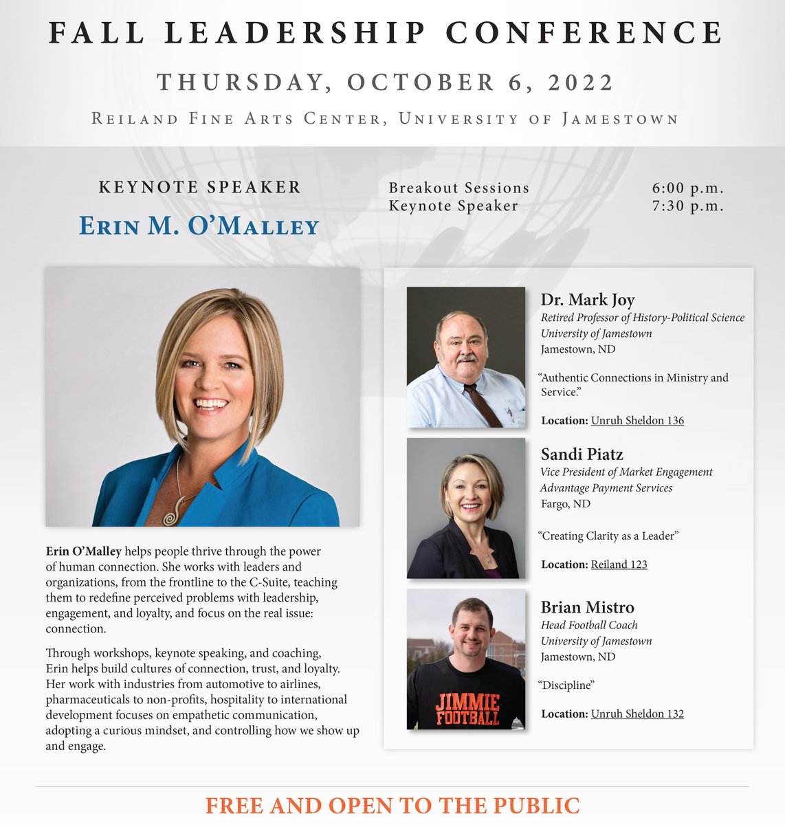 UJ_Jimmies's tweet photo. Leadership is priceless. Tonight is the UJ Character in Leadership Fall Conference, and admission is free to the public.  #servantleadership #characterinleadership https://t.co/MtgDiUMf6S