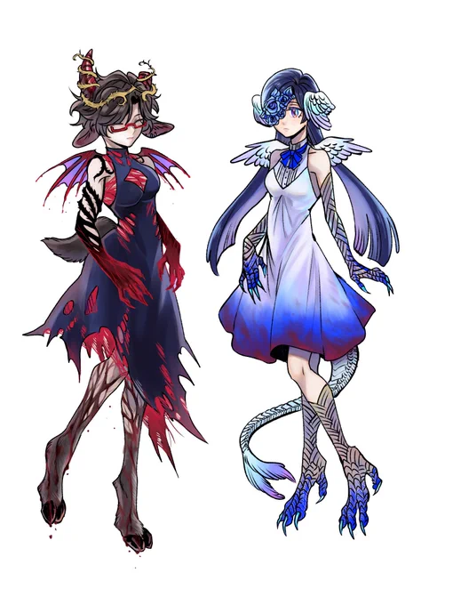 悪魔っぽい羊と天使っぽい竜の捏造衣装ミカファル 女体化幻覚 