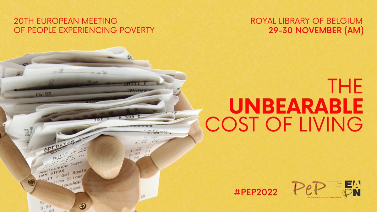 👥 The 20th edition of the European Meeting of People Experiencing Poverty will explore challenges and solutions linked to the high #costofliving caused by the multiple crises we are facing. 📆 29-30 November (AM) Learn more about #PEP2022 here ➡️ loom.ly/sYVU8bY
