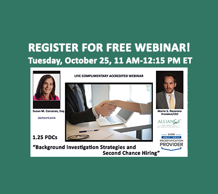 alliance_risk_'s tweet photo. Register for Free SHRM accredited webinar (1.25 PDCs)! 10/25/22, 11 AM - 12:15 PM ET - All our welcome to attend "#BackgroundInvestigation Strategies and #SecondChanceHiring," Presented by CEO Mario Pecoraro and Susan Corcoran, Esq., Jackson Lewis, P.C. 
https://t.co/qBX8rfxtfw https://t.co/IXGTcdxvGw
