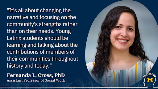 UMSocialWork's tweet photo. On this episode of Michigan Minds, Fernanda Cross discusses her research examining family &amp; cultural factors that promote a healthy development for Latinx adolescents, &amp; various ways to learn about #NationalHispanicHeritageMonth. https://t.co/hk1dTXe7FT
@FernandaLCross https://t.co/L3Y1ToeyNk