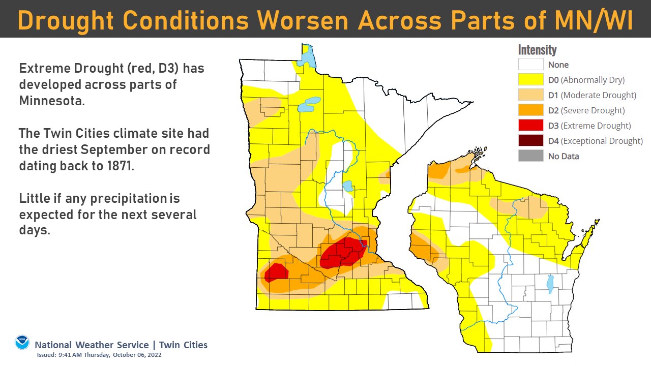 NWS Twin Cities on Twitter "Extreme Drought (red, D3) has developed