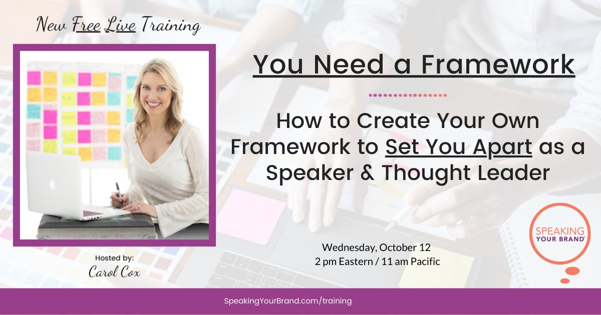 Frameworks are powerful. Want to learn how to create your own framework to use in your presentations? Come to my free live training on @Crowdcast on Oct. 12: speakingyourbrand.com/training/