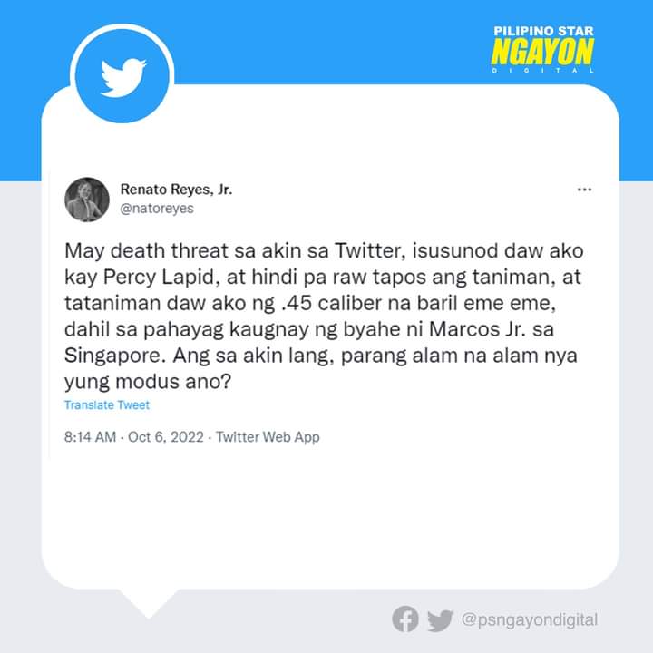 itsmemhack87's tweet image. death threat? seryoso ka? sa  paningin ng kapwa mo raliyista tinitingala ka, pero sa mata ngg gobyerno at matinong pilipino eh KUTO ka lang kaya bakit ka pag aaksayahan nng panahon? eh sino kaba? isa ka lang sa kabag na dapat iutot ..