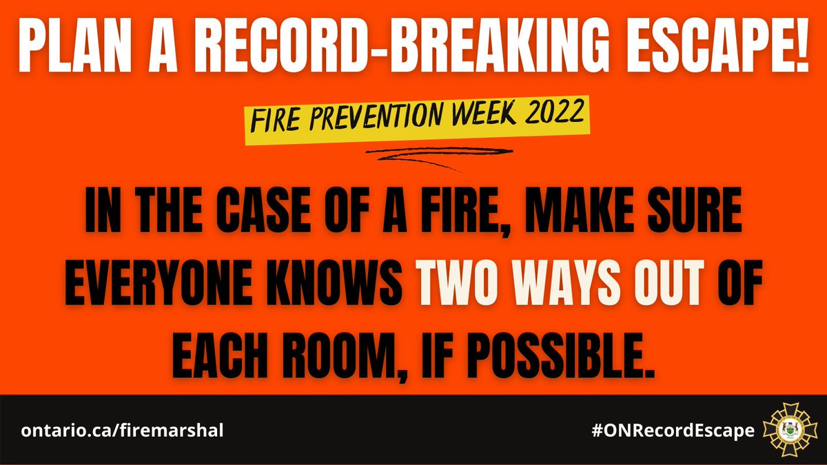 WSFES's tweet photo. Next week is #FirePreventionWeek2022 and we are challenging our community to "Plan a Record-Breaking Escape!" Tag @WSFES in photos and videos all next week and show us you and your family planning and practicing your home escape plans #ONRecordEscape https://t.co/hcPawz9R4t