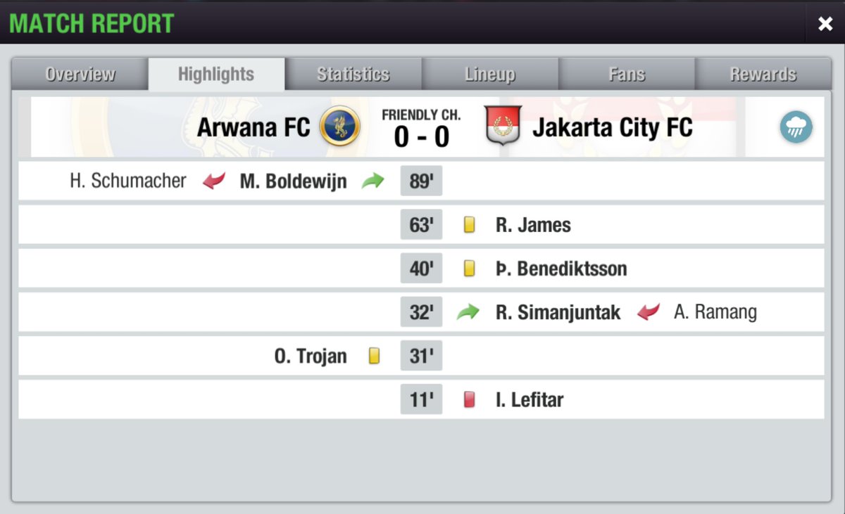LIGA 1 <a href="/LigaTopEleven/">Liga Top Eleven Indonesia 🇮🇩</a> SEASON 21
Match 2️⃣2️⃣

Arwana FC 0-0 <a href="/JakartaCityFC/">Jakarta City FC</a>
-
🔴 I. Lefitar 11'

Deadlock.

#COYBD
#TopEleven
#LigaTopEleven
#Liga1S21