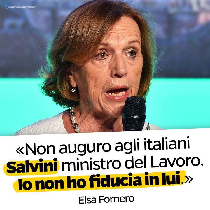 matteosalvinimi's tweet photo. La Fornero non mi ama? Ne sono orgoglioso! Cancellare la sua orribile legge sarà un dovere e un piacere. https://t.co/4Wd72zVjcj
