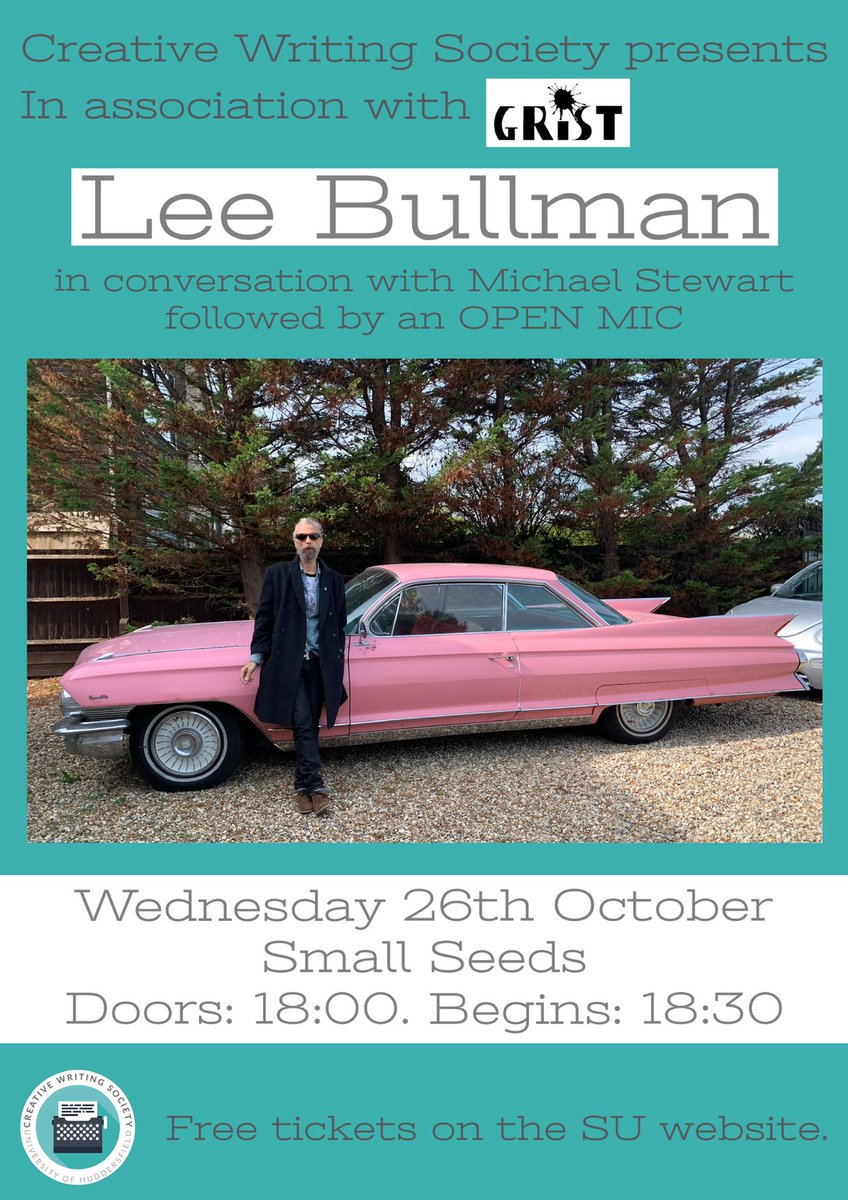 Our next collaboration with <a href="/GristBooks21/">Grist</a> will be on Wednesday 26th October featuring Lee Bullman followed by an open mic!

Free tickets will be available from Friday morning on the SU website.