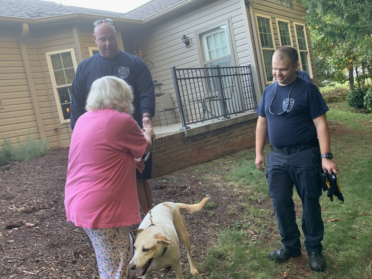 CFD Captain Erikson &amp; Eng. Boston were able to successfully rescue and reunite this dog with its owner this morning after having fell down into a ravine, and becoming tangled and stuck in the vegetation. Great Work!