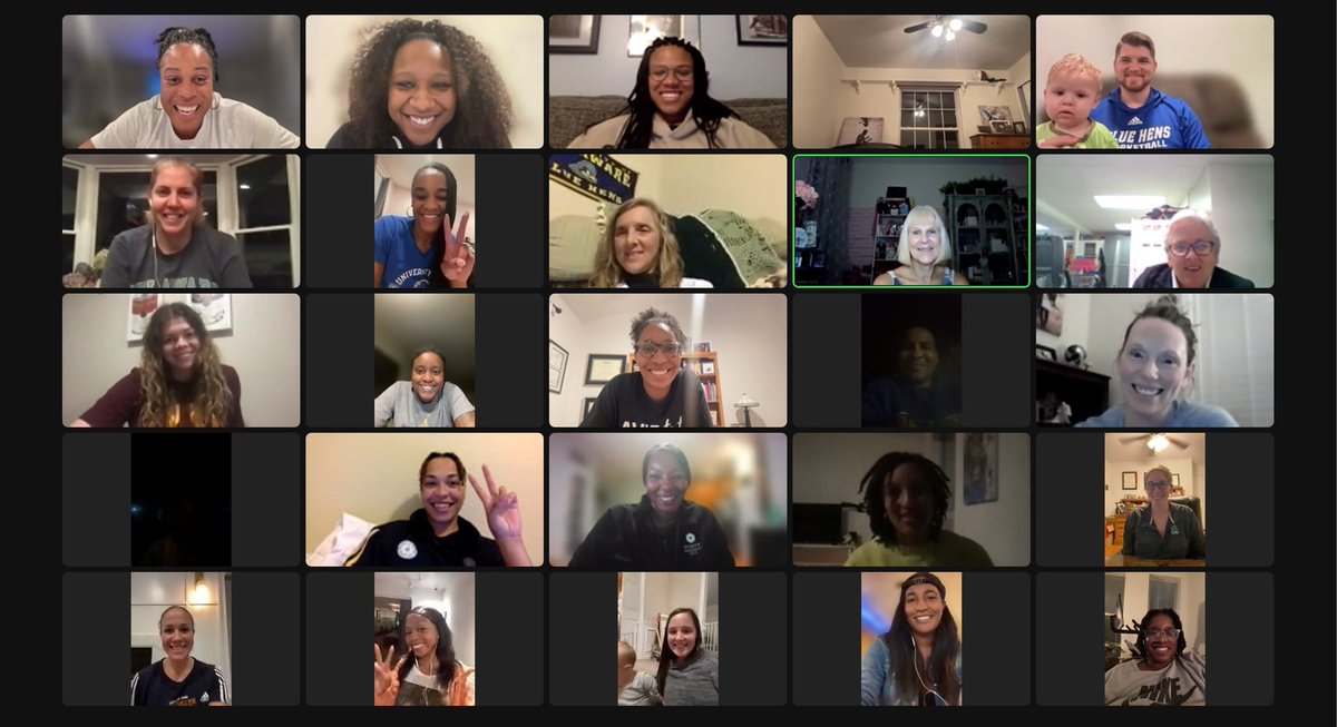 COACH_SCJ22's tweet photo. Last night we had an AMAZING zoom call with @DelawareWBB alumni! Thank for laying such a great foundation for this program. We have some big shoes to fill. We appreciate each and everyone of you! So excited for whatโs ahead! #BlueHenBuilt #Expect2Win #relationshipswin https://t.co/RpfI3d9Obt