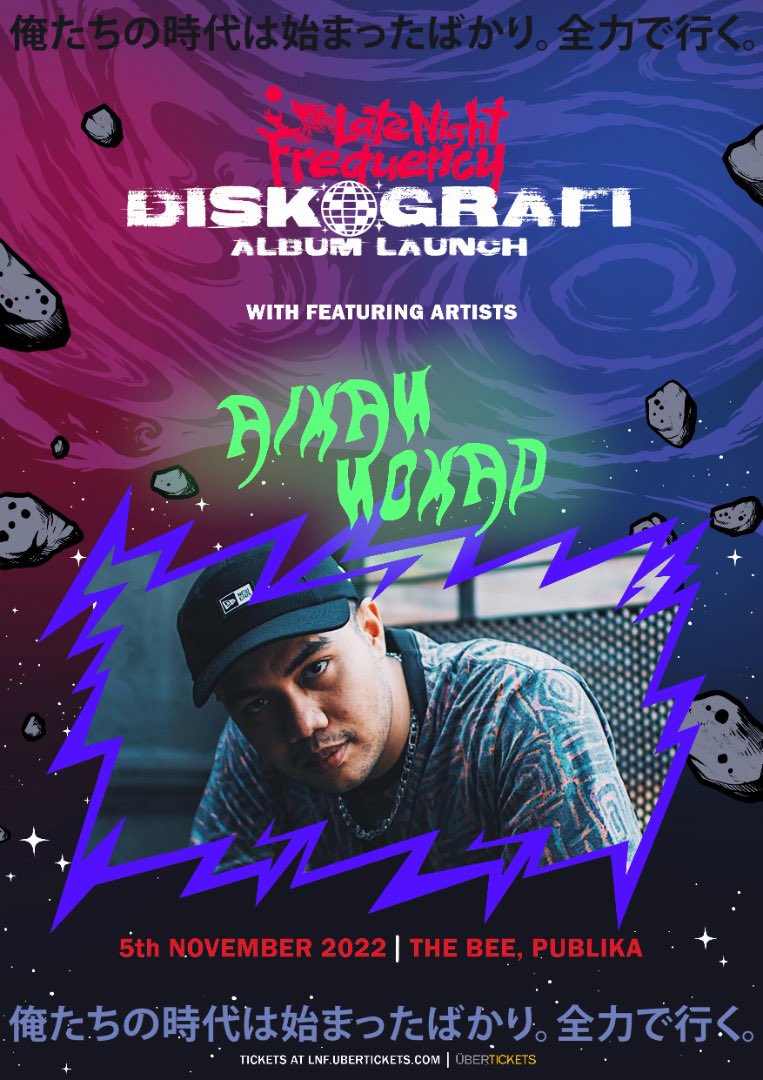 LNFrequency's tweet photo. Rapper/singer-songwriter/guitarist @Aimanrocks95 will bring the house down at The Bee on 5th Nov as we will showcase our collaboration on #Ruang at our upcoming #Diskografi launch
When hip hop meets synthwave, you get #LNFxNomad. Grab your tix now at https://t.co/TkaTSwBvBz https://t.co/wjz9wfpulE